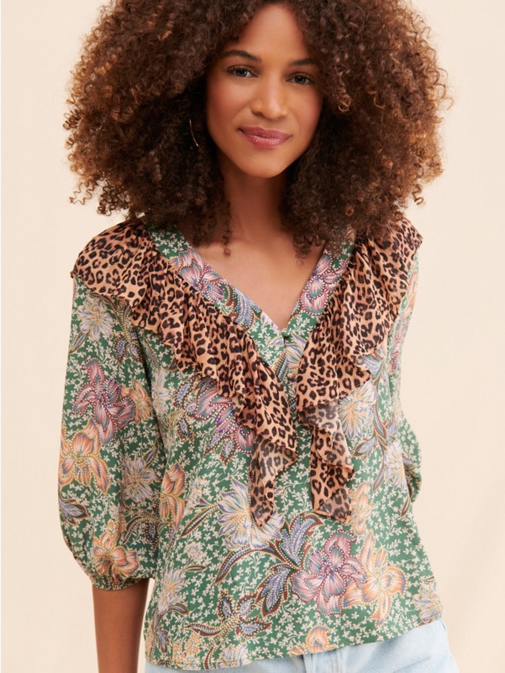 Kachel for Anthropologie Mixed-Print Peasant Blouse Size 6 NEW